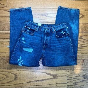 Levi’s Blue Cotton Coastal High Rise Distressed Wide Leg Jeans A32